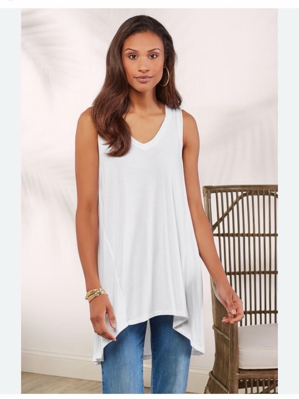 Soft Surroundings White V-Neck Swing Tank Top